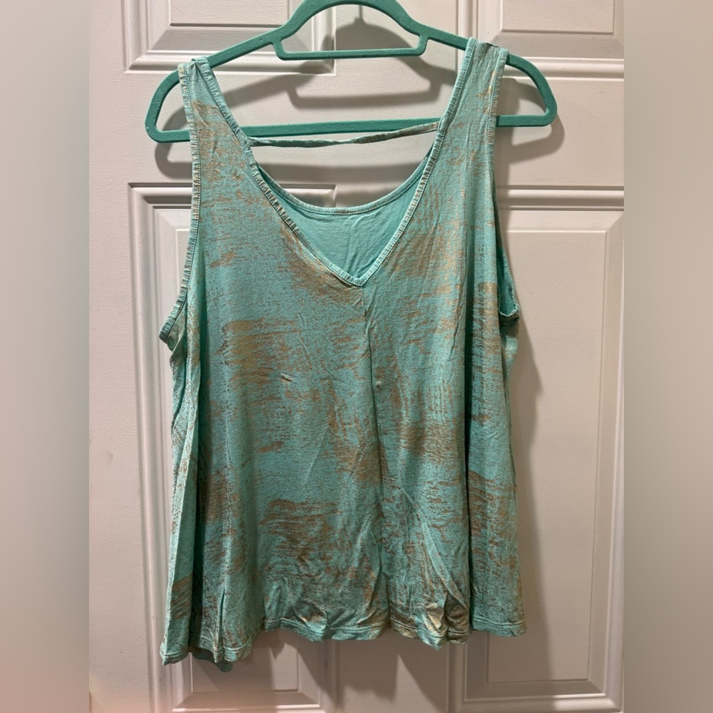 Jennifer Lopez Green and Gold Sleeveless Swim Tank Top - Picture 2 of 5